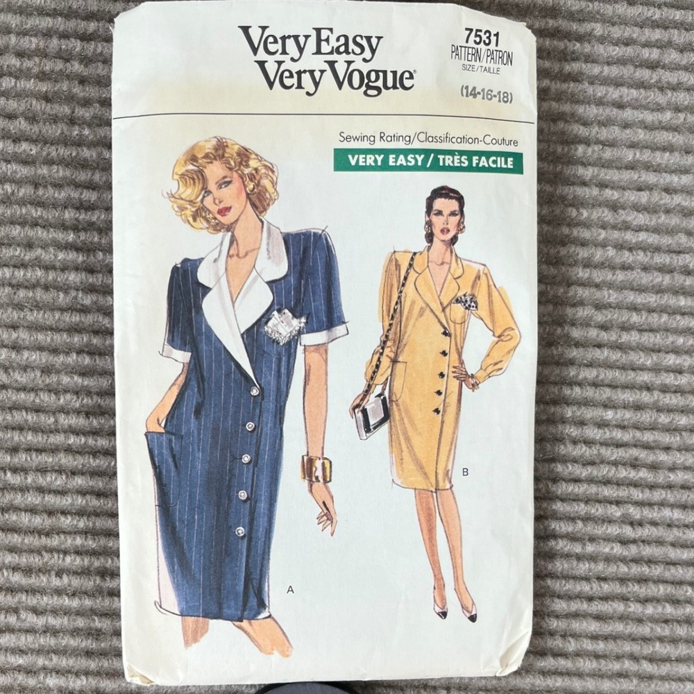 Vogue 7531 Vintage 1989 Sewing Pattern Misses Dress Size 14-16-18 Very Easy